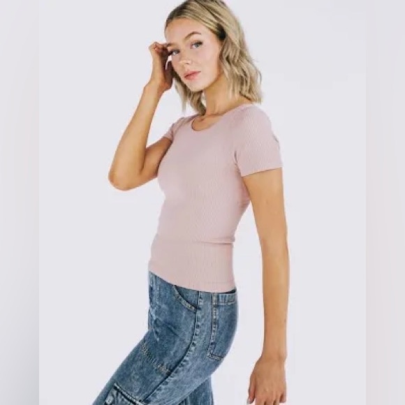 Free People Intimately XYZ Rib Baby Tee in the color Ballet. NWT size M… - Picture 3 of 6